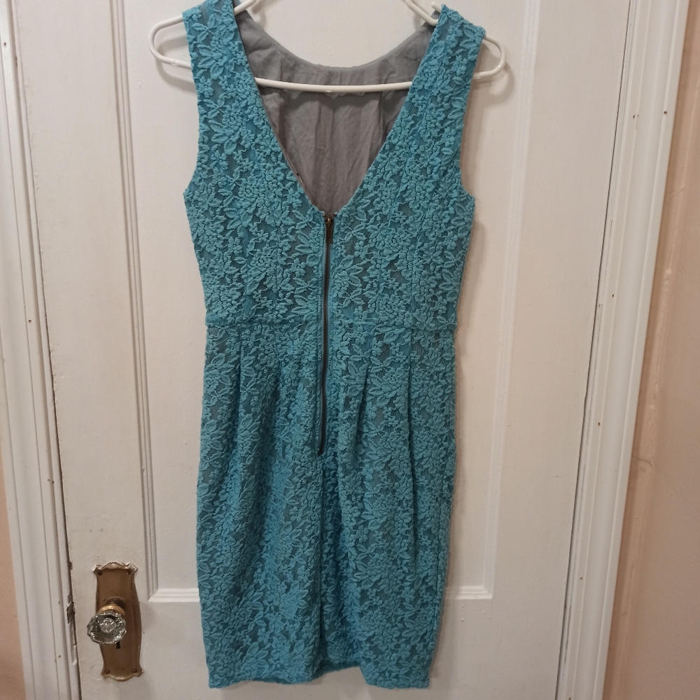 Darling Dress Aqua Lace Blue Floral small Back Zip Up - Picture 4 of 16